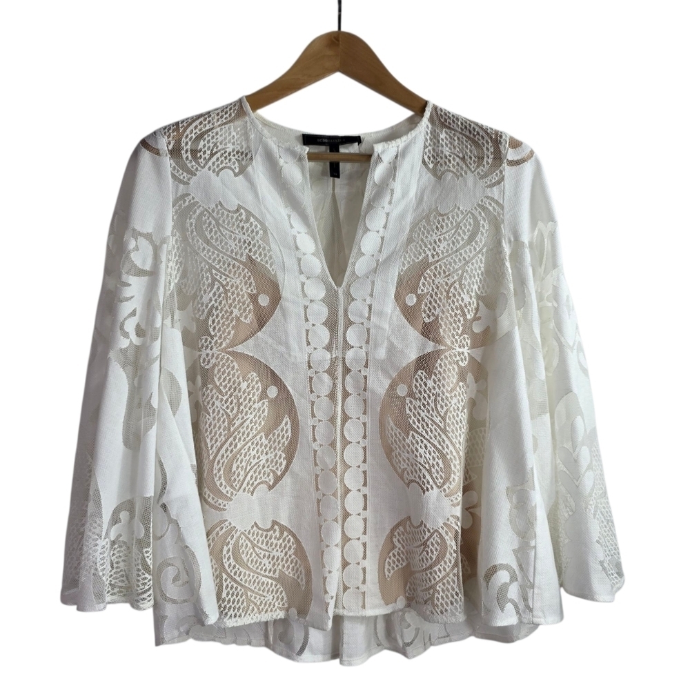 BCBGMAXAZRIA lace V neck Bell sleeves blouse